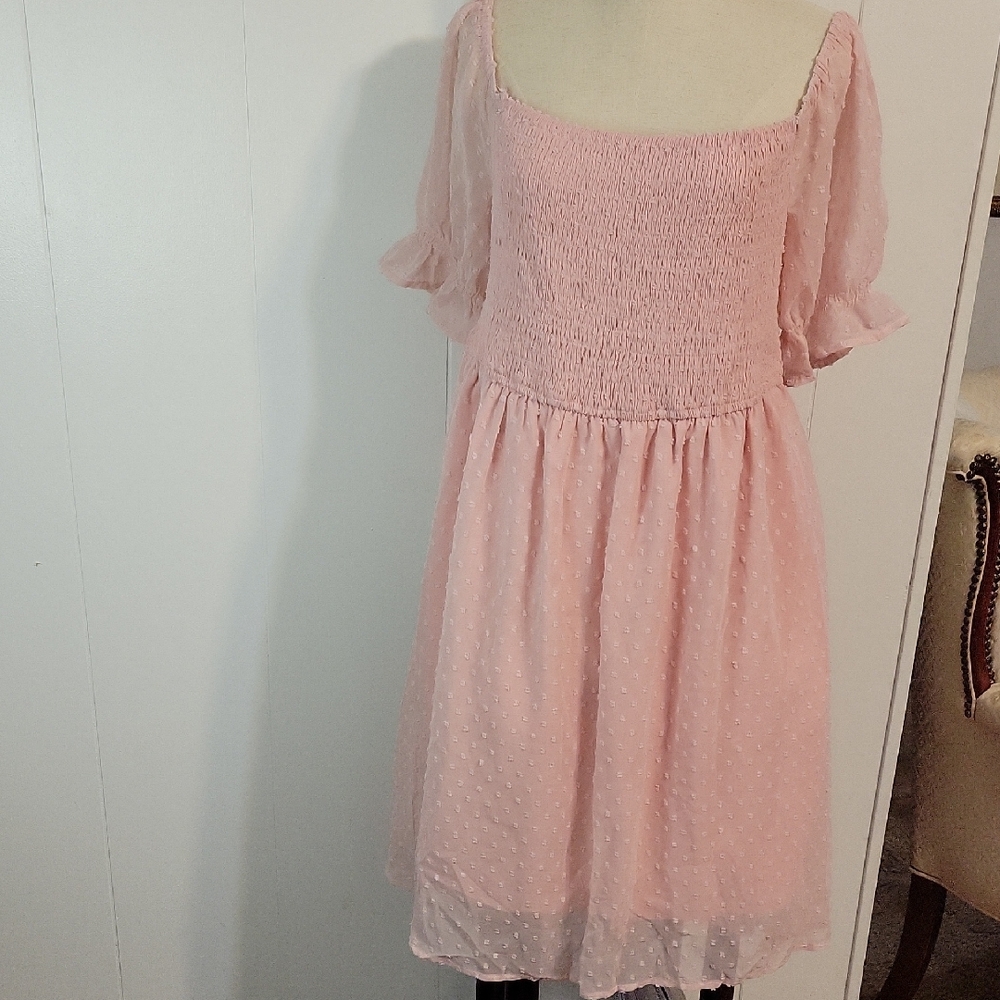 Pink Swiss Dot Smocked Bodice Dress